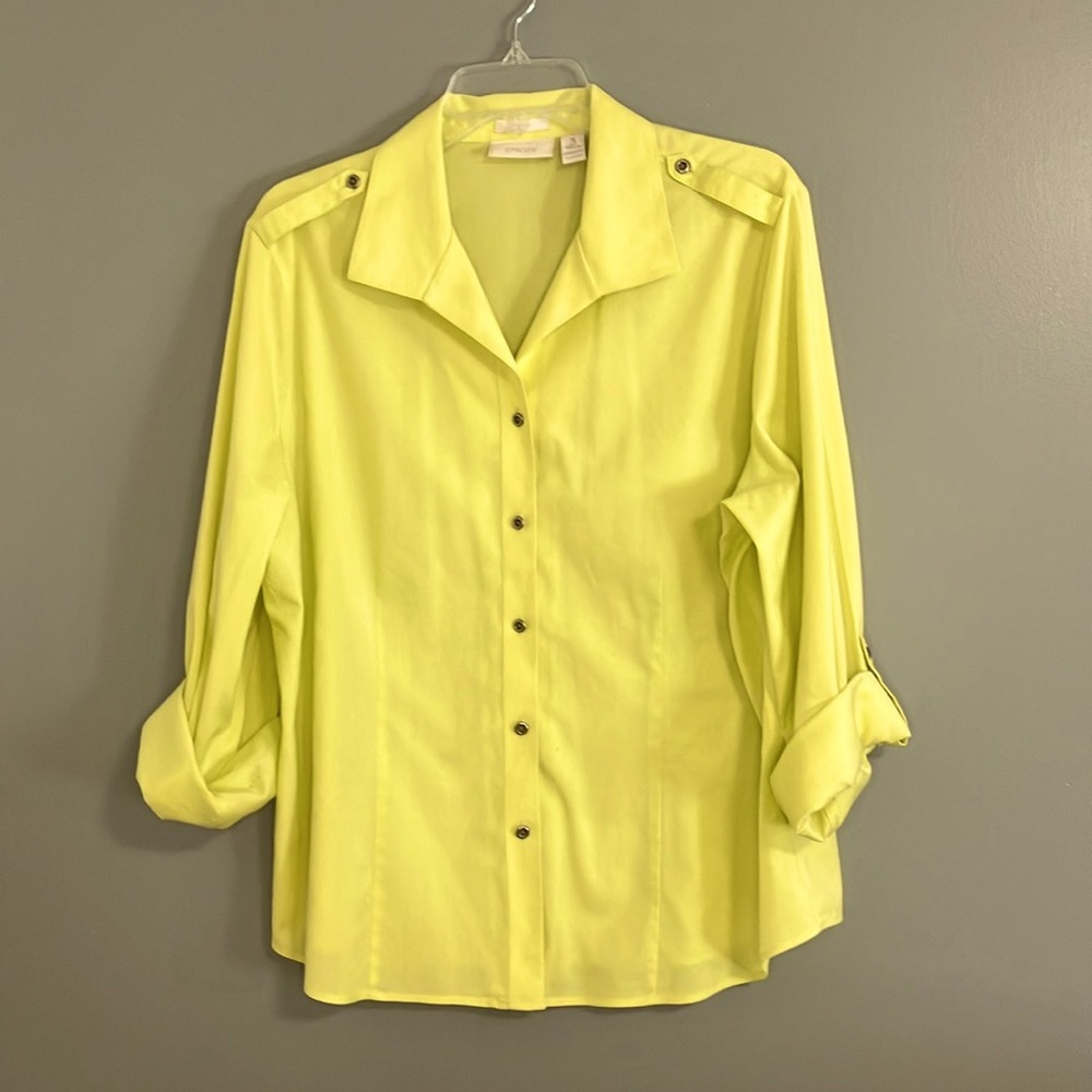 Chico's Women's No-Iron Blouse Size 3 / 16   Button Front Yellow Long Sleeves